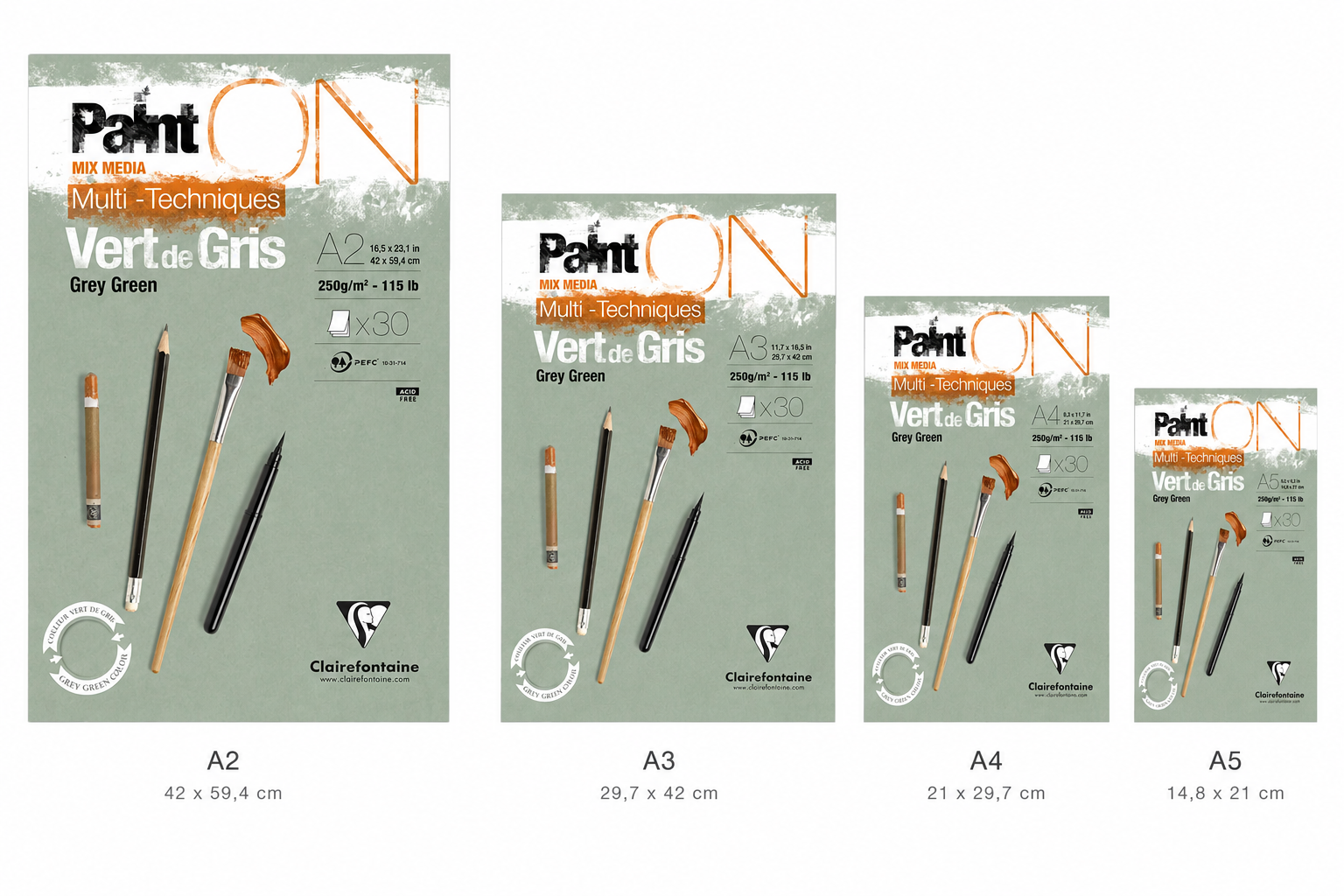 Clairefontaine Paint’ON Bloc de Papel Multitécnica Verde Gris 250 g/m²