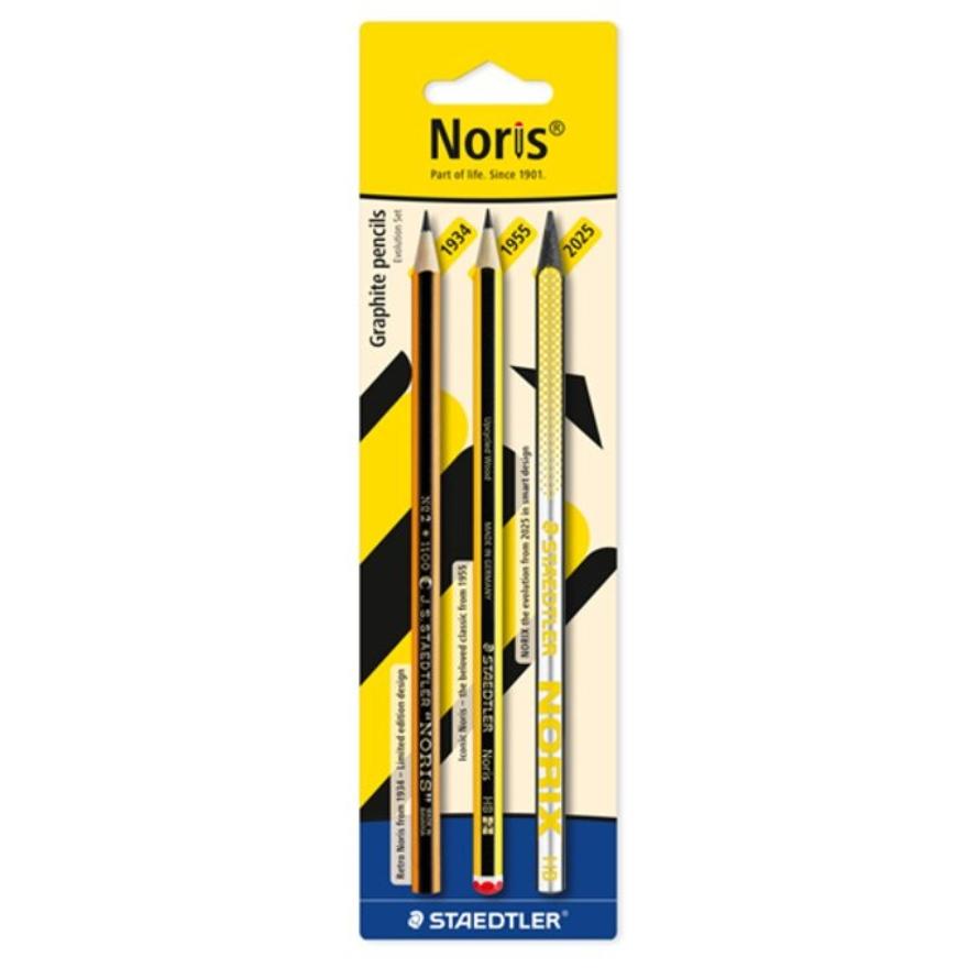 STAEDTLER Noris Evolution Set de 3 Lápices de Grafito HB – Edición Histórica
