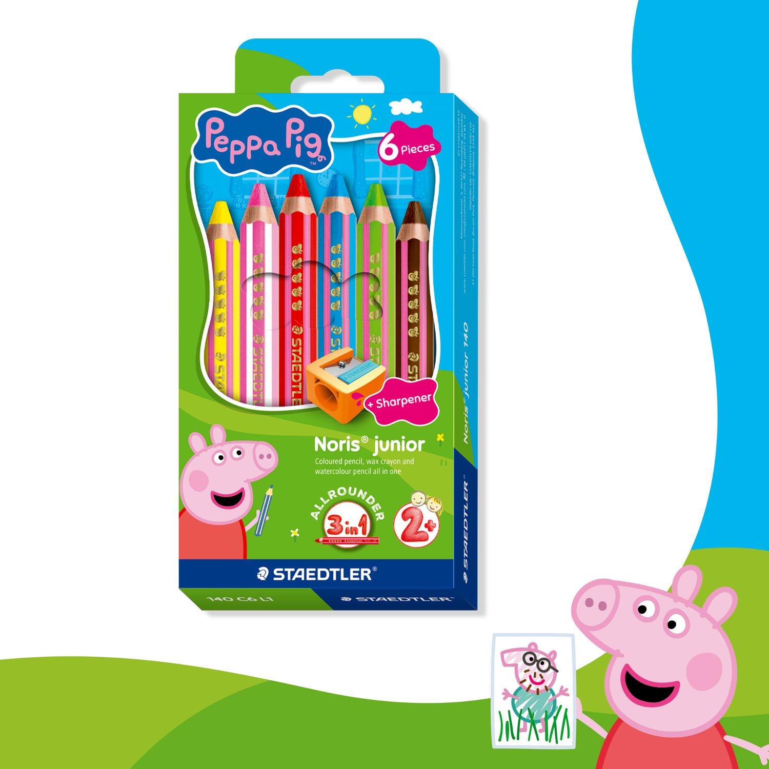 STAEDTLER Noris Junior Peppa Pig Lápices de Colores 3 en 1 – Estuche de 6 Colores